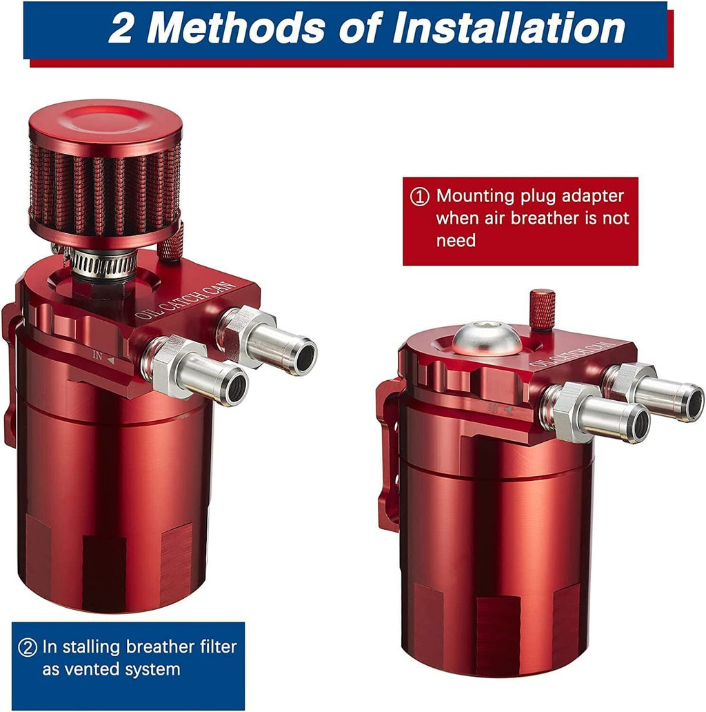 Oil Catch Can Kit Reservoir Red Tank with Breather Filter Universal Aluminum