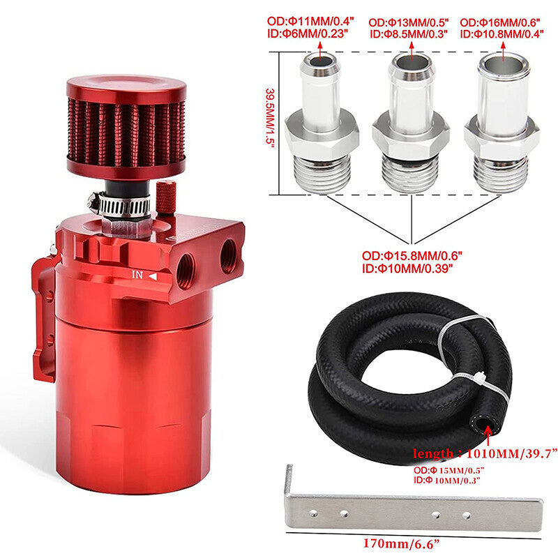 Oil Catch Can Kit Reservoir Red Tank with Breather Filter Universal Aluminum