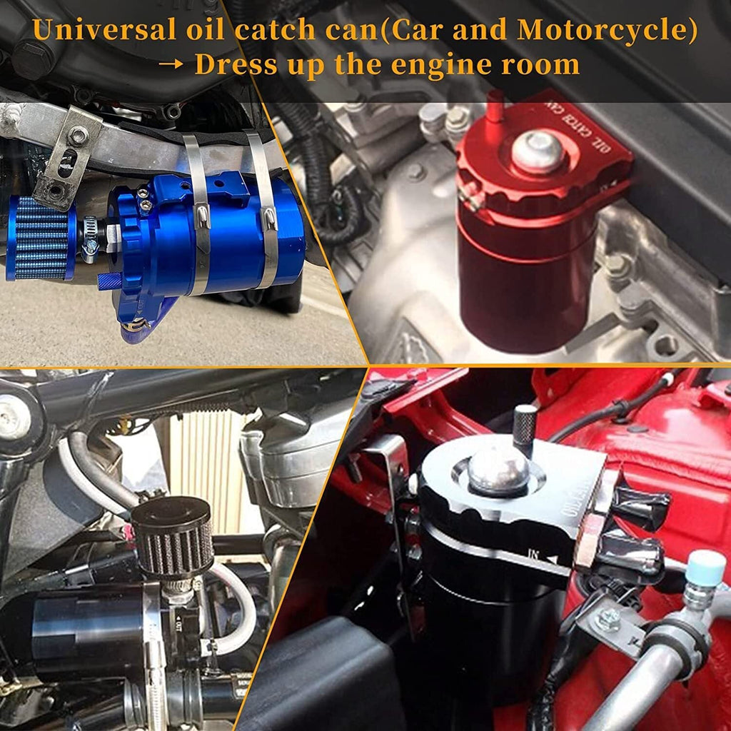 Oil Catch Can Kit Reservoir Red Tank with Breather Filter Universal Aluminum