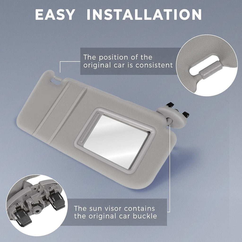 Passenger Side Sun Visor for 2007-2011 Toyota Camry With Sunroof Light Gray