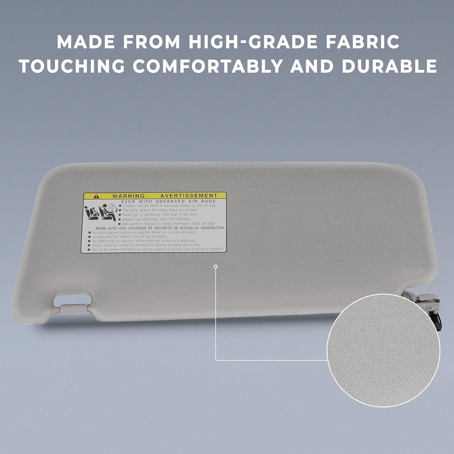 Passenger Side Sun Visor for 2007-2011 Toyota Camry With Sunroof Light Gray