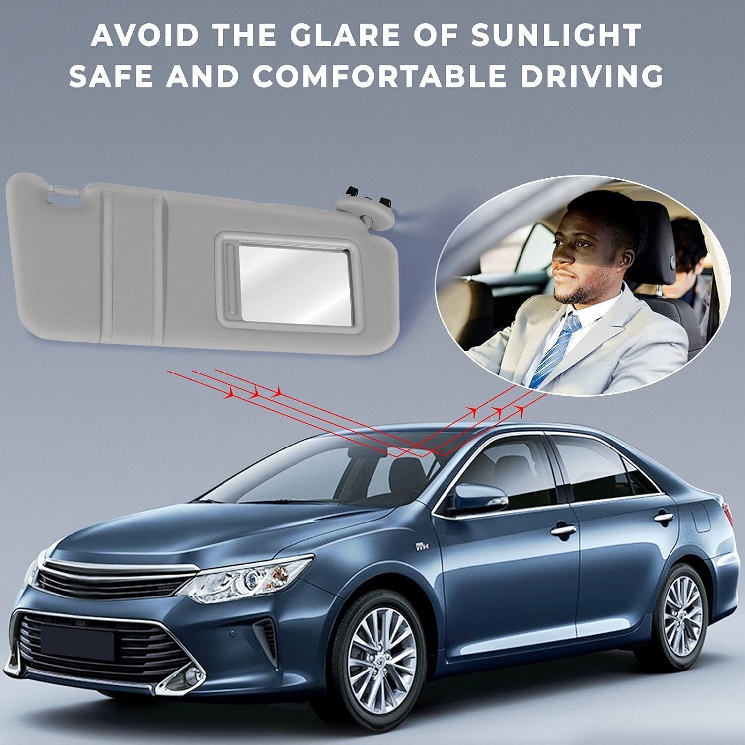 Passenger Side Sun Visor for 2007-2011 Toyota Camry With Sunroof Light Gray