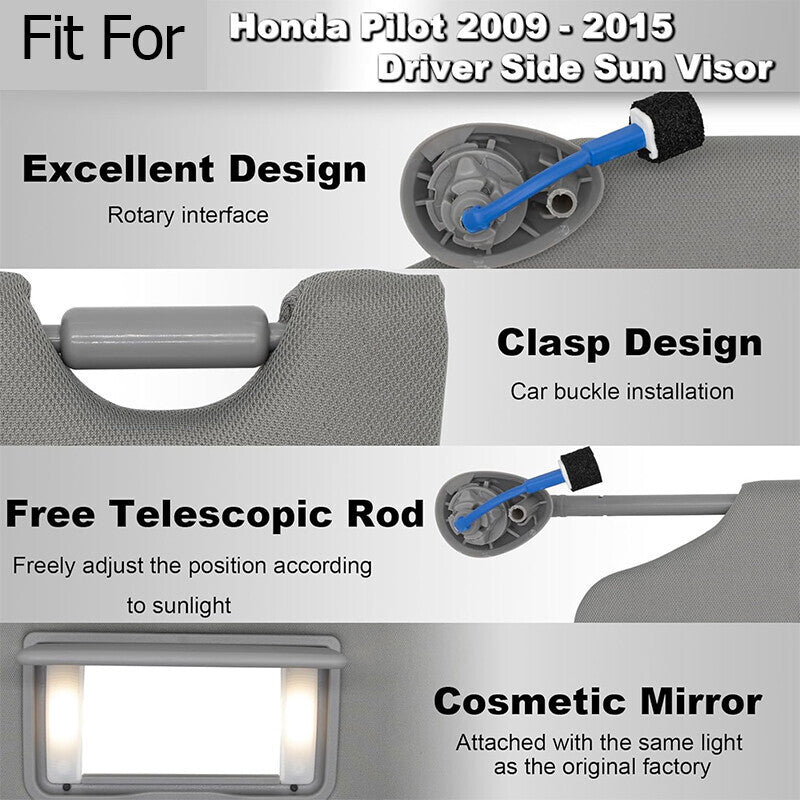 Left Driver Side Sun Visor w/ Light For Honda Pilot 2009-2015 83280SZAA01ZA