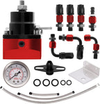 Black-Red Adjustable Fuel Pressure Regulator Kit Oil 0-100psi Gauge -6AN 6AN