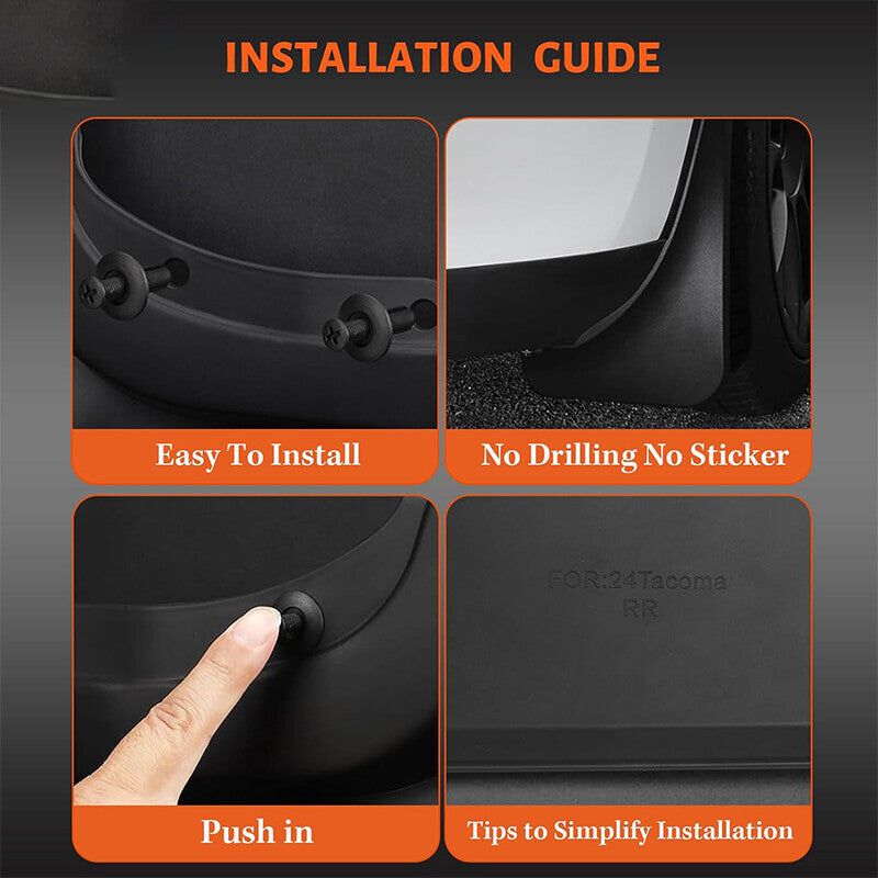 4Pcs Front Rear Splash Guards Mud Flaps Mudguard For Toyota Tacoma 2024-2025