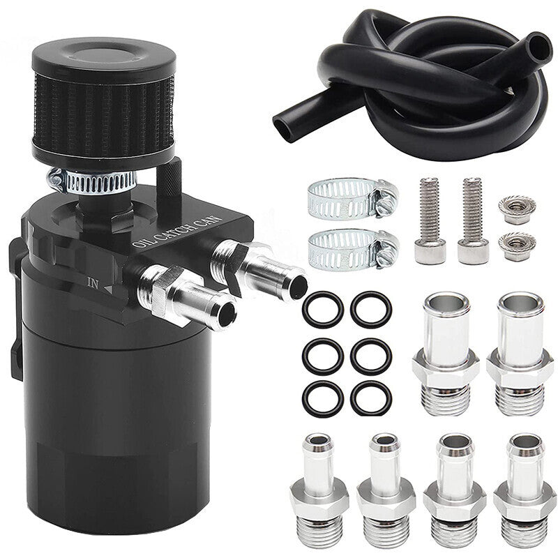 Engine Oil Catch Can Tank Kit with Breather Filter 300ml Aluminum Polish Black