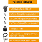 Engine Oil Catch Can Tank Kit with Breather Filter 300ml Aluminum Polish Black