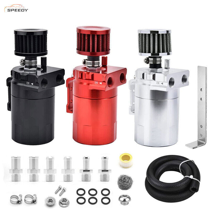 Oil Catch Can Tank Kit Polish Baffled Reservoir with Breather Filter Universal A