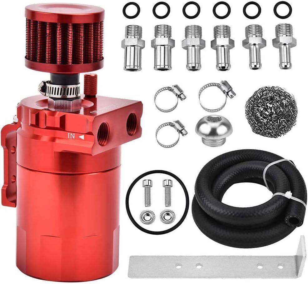 Oil Catch Can Tank Kit Polish Baffled Reservoir with Breather Filter Universal A