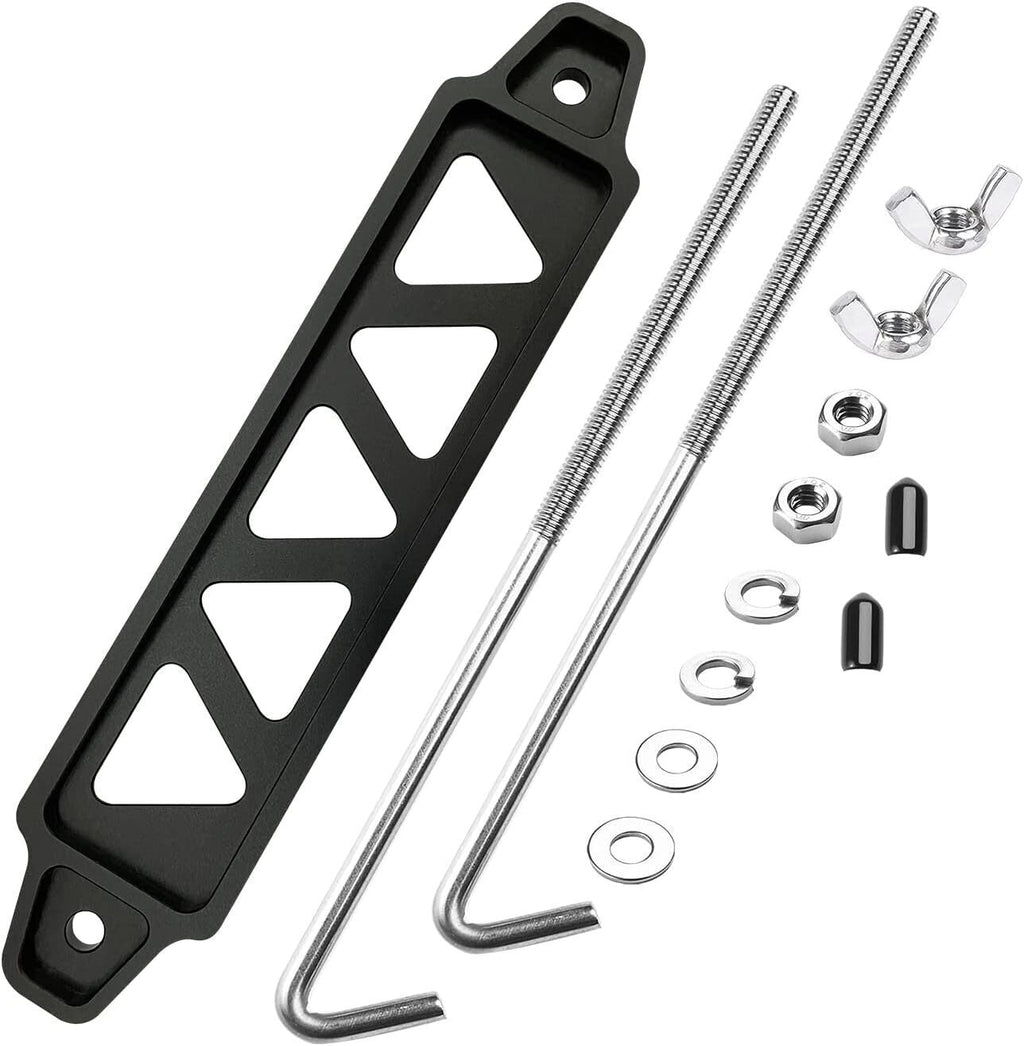 Aluminum Battery Hold Tie Down Bracket Mount + 10'' Inch J-Hooks Bolts Universal