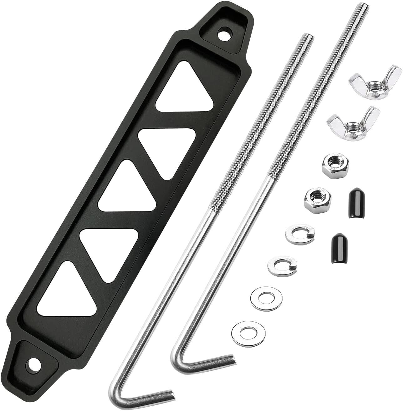Aluminum Battery Hold Tie Down Bracket Mount + 10'' Inch J-Hooks Bolts Universal