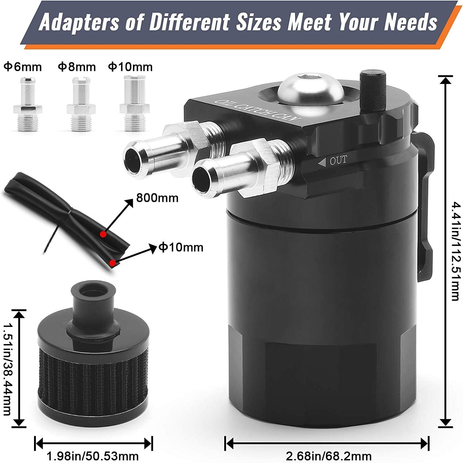 Alumnium Baffled Oil Catch Can Oil Separator Kit Reservoir Tank with Breather BK