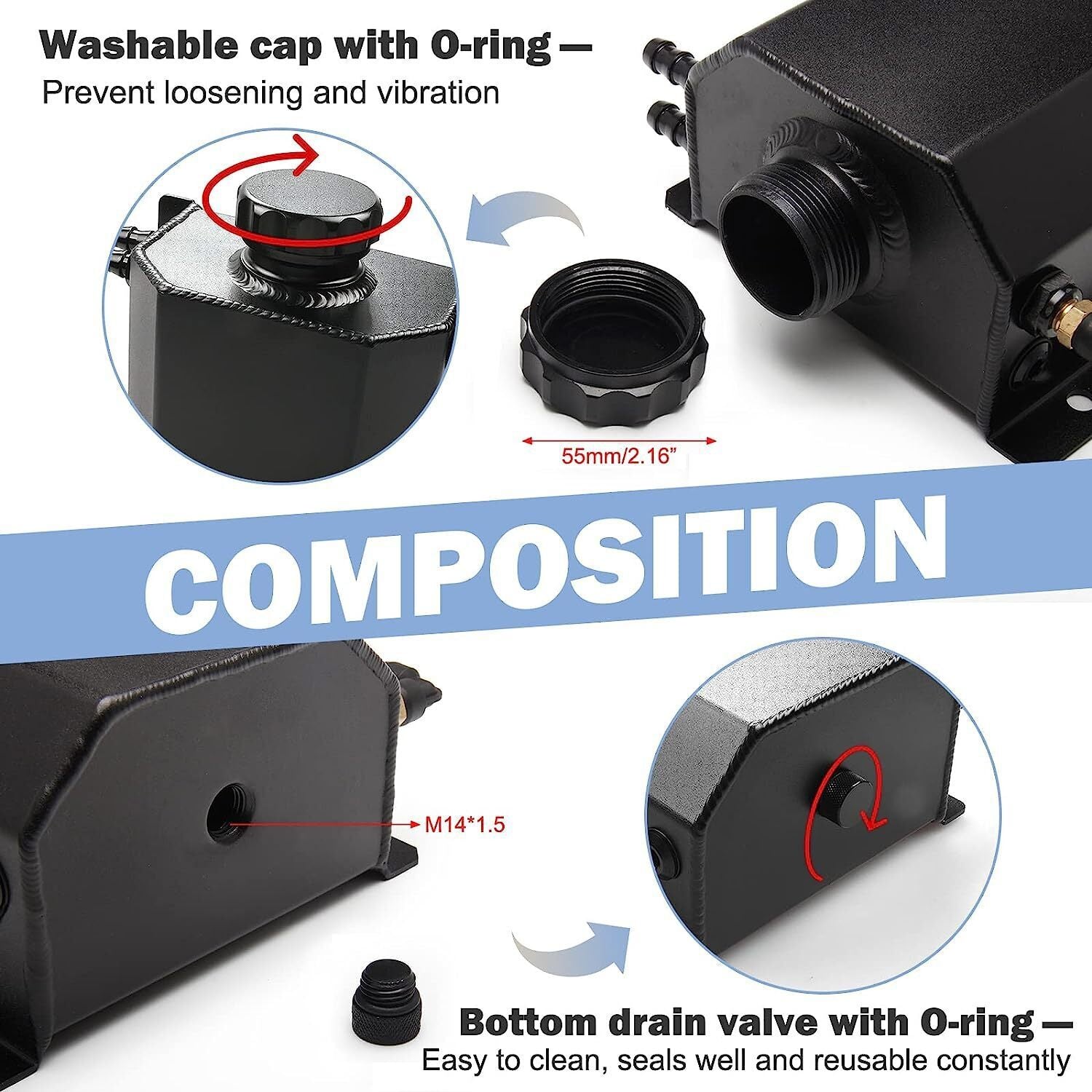 2L Black Universal Coolant Radiator Overflow Tank Expansion Reservoir Aluminum C