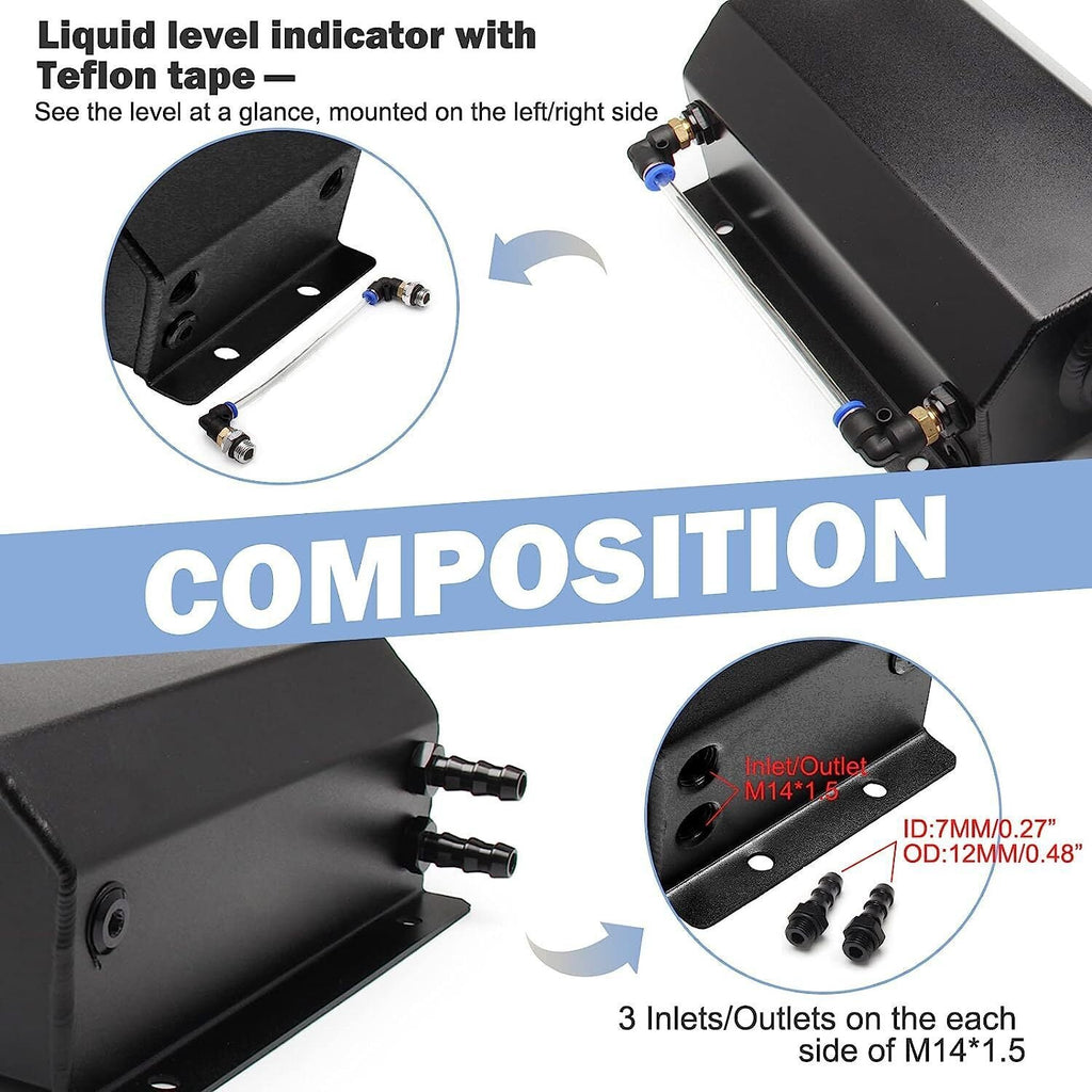 2L Black Universal Coolant Radiator Overflow Tank Expansion Reservoir Aluminum C