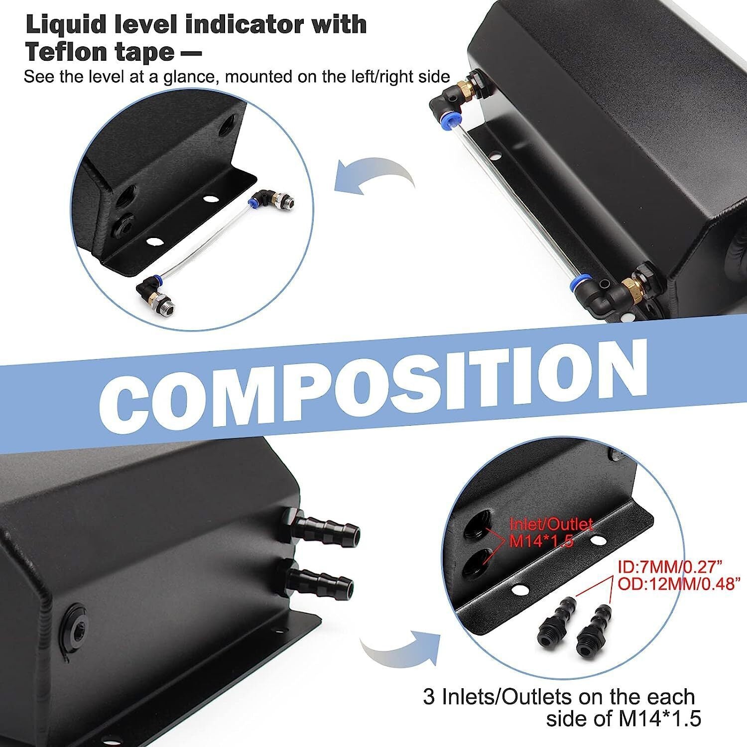 2L Black Universal Coolant Radiator Overflow Tank Expansion Reservoir Aluminum C