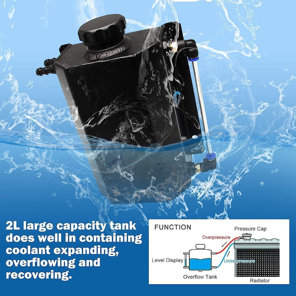 2L Black Universal Coolant Radiator Overflow Tank Expansion Reservoir Aluminum C