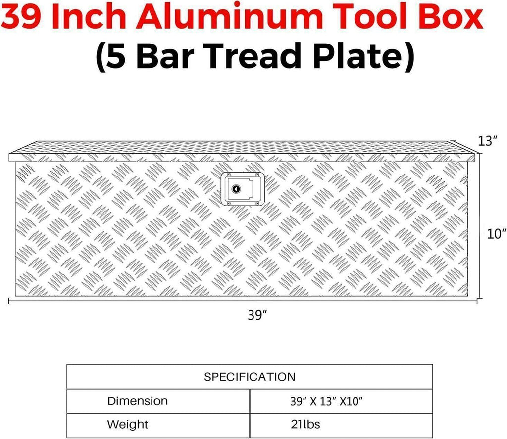 39"x13"x10" Aluminum For Pickup Truck Trunk Bed Tool Box Trailer Storage W/ Lock