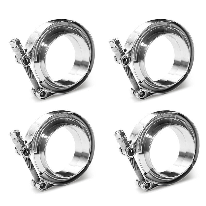 4PCS 3.5" Inch V Band Flange & Clamp Kit For Turbo Pipes Stainless Steel