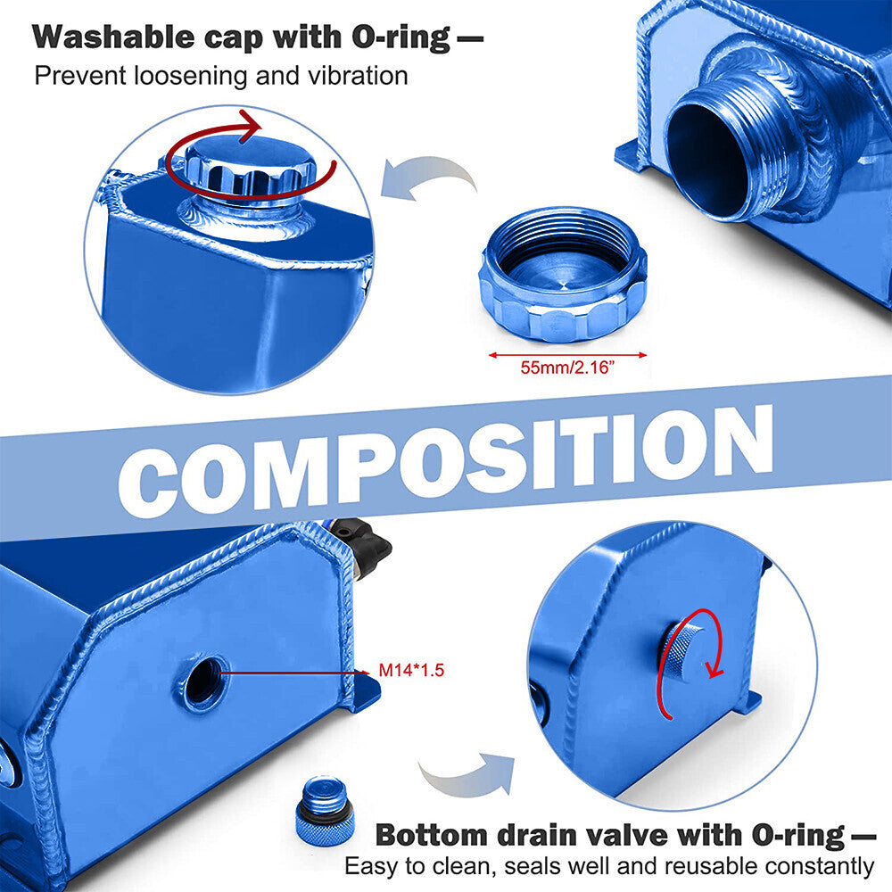 2L Blue Aluminum Coolant Radiator Overflow Reservoir Expansion Water Tank
