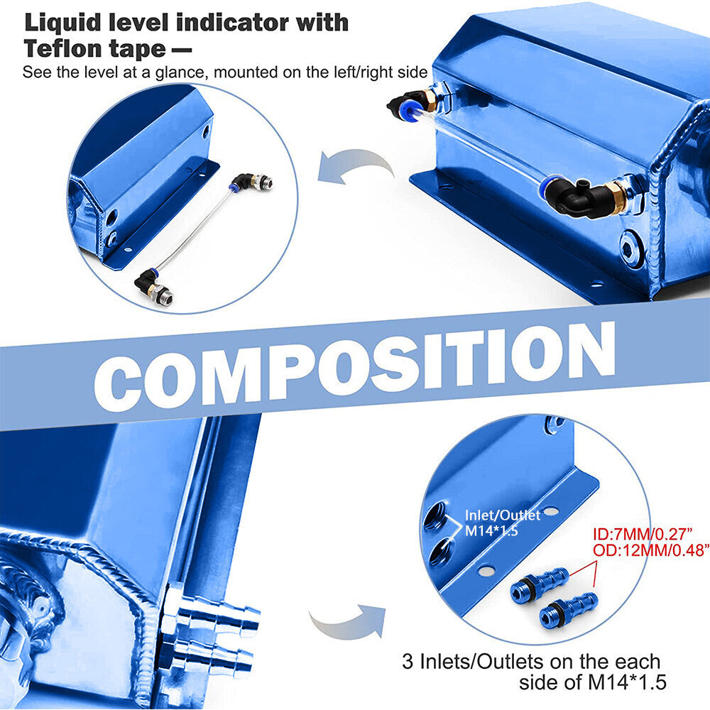 2L Blue Aluminum Coolant Radiator Overflow Reservoir Expansion Water Tank