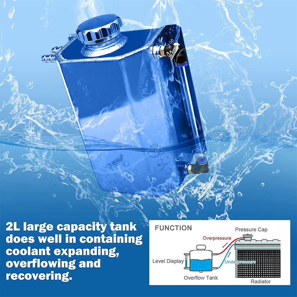 2L Blue Aluminum Coolant Radiator Overflow Reservoir Expansion Water Tank
