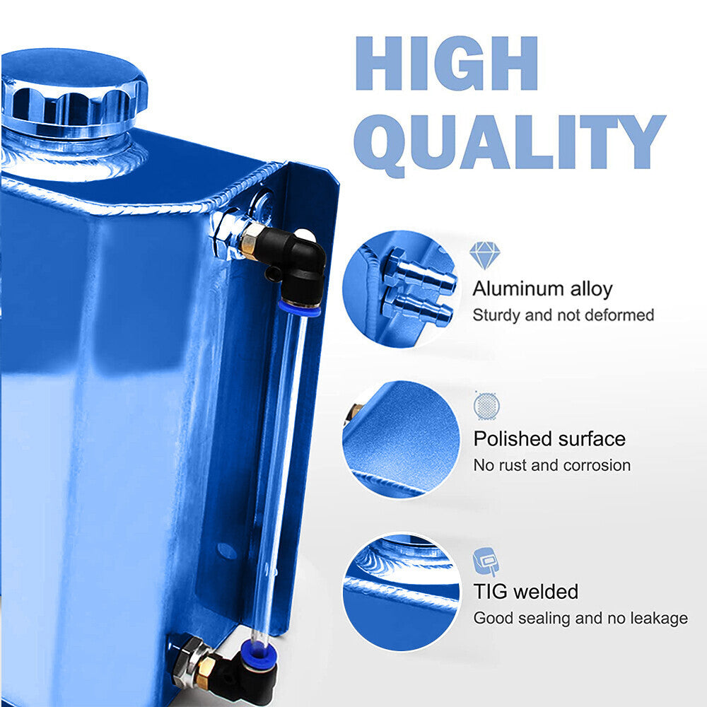 2L Blue Aluminum Coolant Radiator Overflow Reservoir Expansion Water Tank