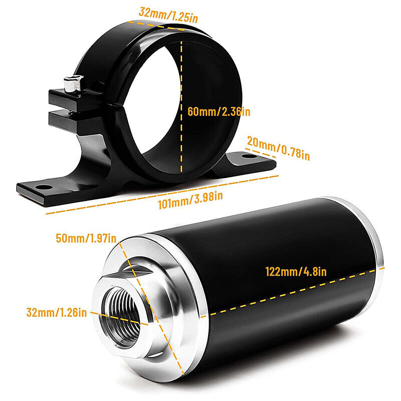 High Flow 100 Micron Inline Fuel Filter Cleanable AN6 AN8 AN10 Adapter Fitting