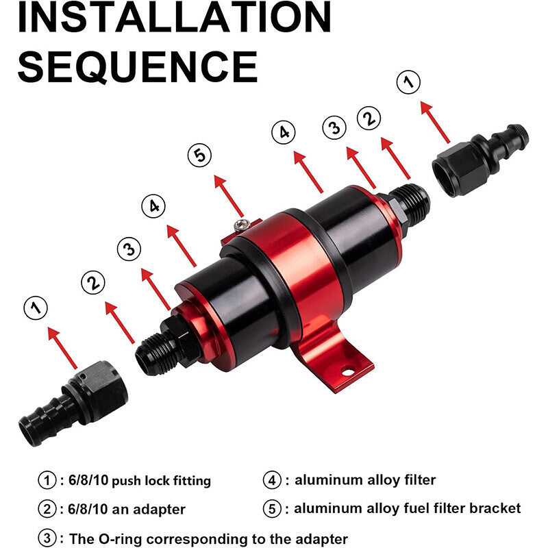 High Flow 100 Micron Inline Fuel Filter Cleanable AN6 AN8 AN10 Adapter Fitting