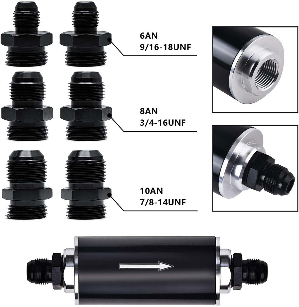 30 Micron Inline Fuel Filter w/ 6AN 8AN 10AN Adapter Fitting An Fuel Filter