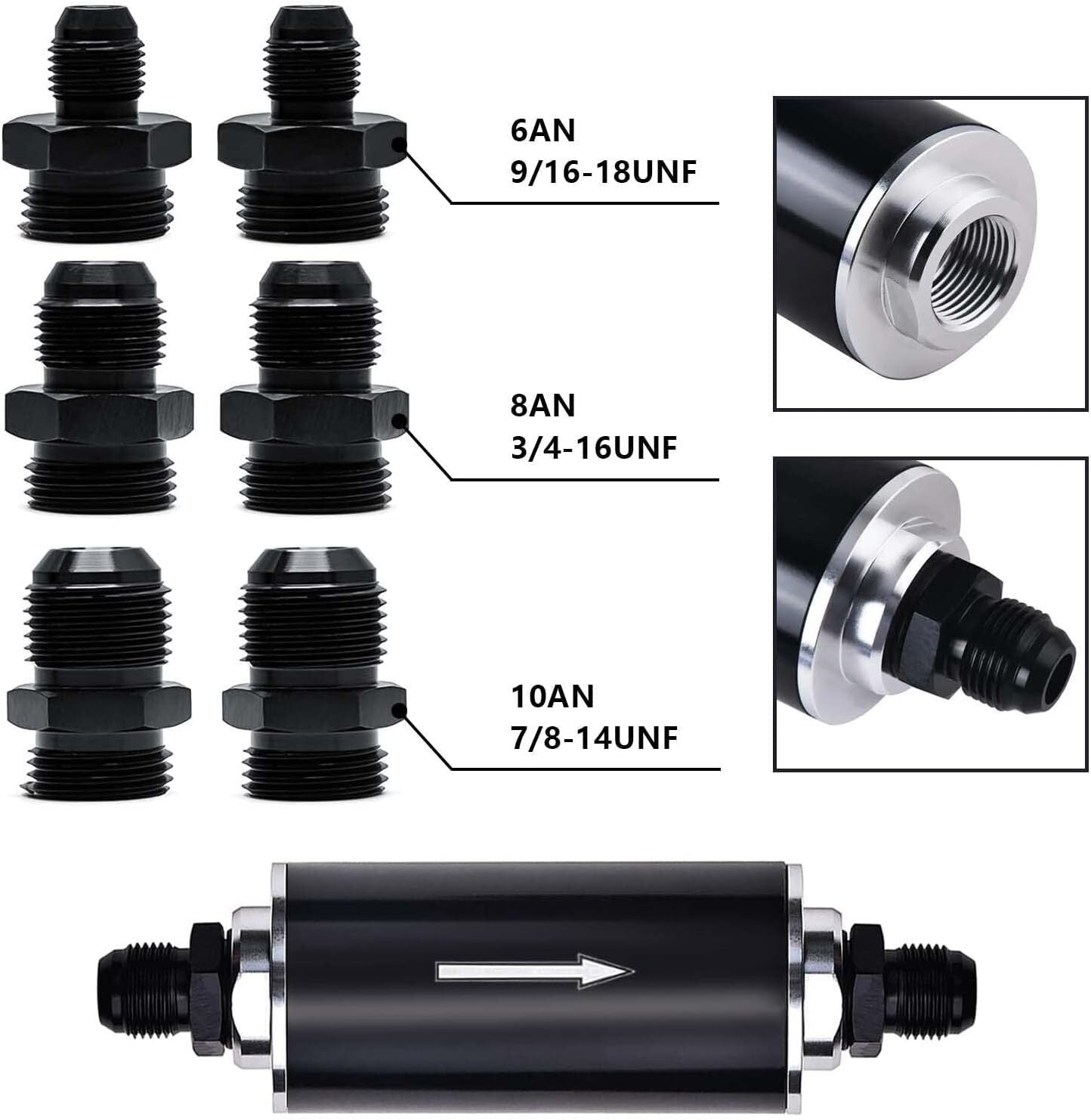30 Micron Inline Fuel Filter w/ 6AN 8AN 10AN Adapter Fitting An Fuel Filter