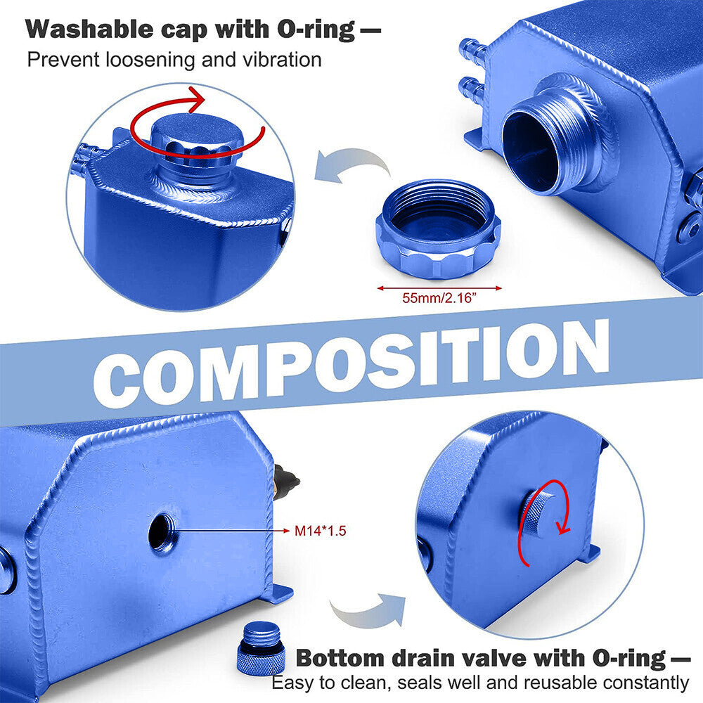 1L Aluminum Radiator Coolant Overflow Bottle Water Tank Reservoir with Cap US Ne