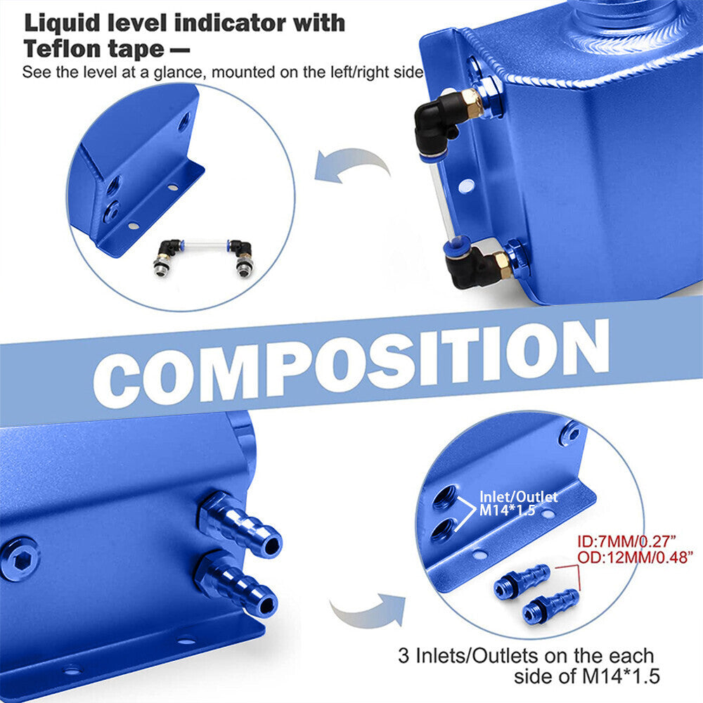 1L Aluminum Radiator Coolant Overflow Bottle Water Tank Reservoir with Cap US Ne