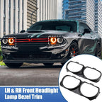 LH & RH Front Headlight Bezel Lamp Cover Trim Set For 2015-2021 Dodge Challenger