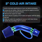3" Cold Air Intake Filter Induction Kit Pipe Power Flow Hose System US New