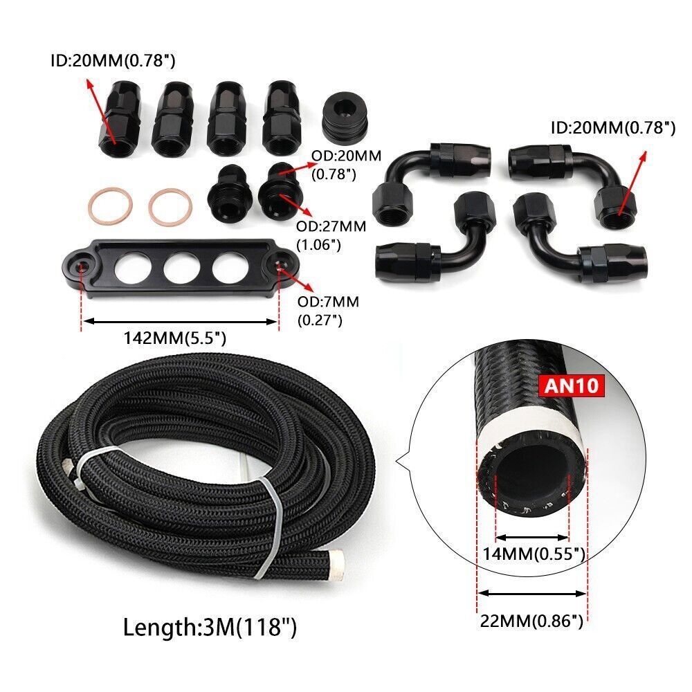 AN10 Oil Catch Can Reservoir Tank w Dual Breather Filter Baffled Tank Kit 4 Port