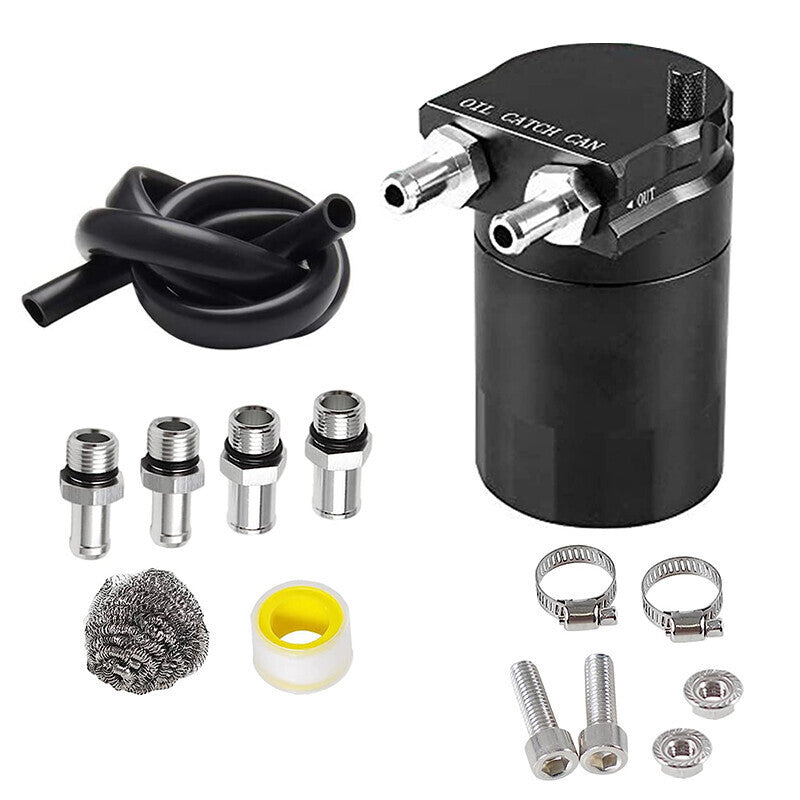 Engine Oil Catch Can Kit Baffled Reservoir Tank Aluminum with Fuel Line Black