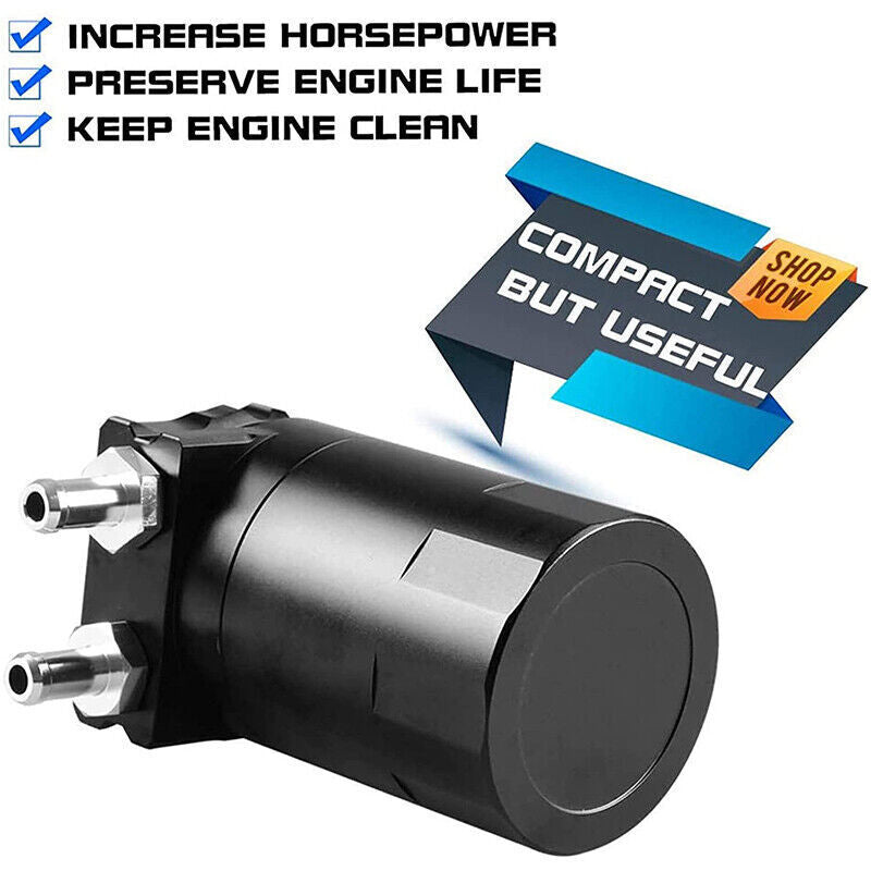 Engine Oil Catch Can Kit Baffled Reservoir Tank Aluminum with Fuel Line Black