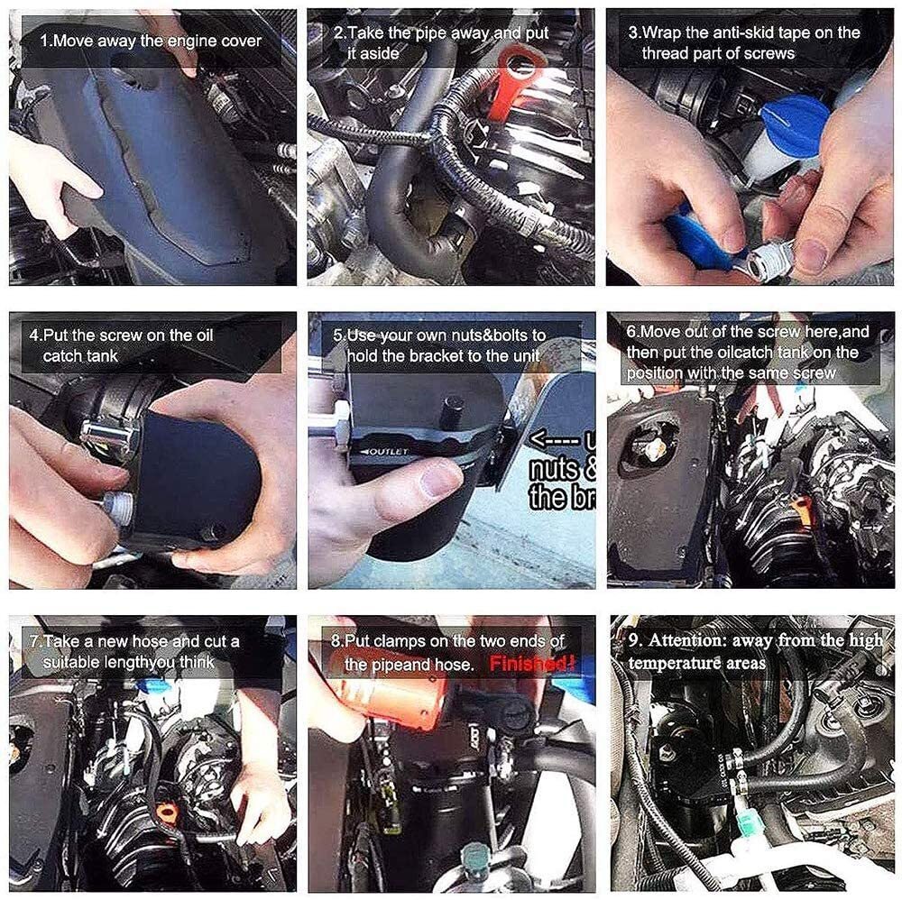 Engine Oil Catch Can Kit Baffled Reservoir Tank Aluminum with Fuel Line Black