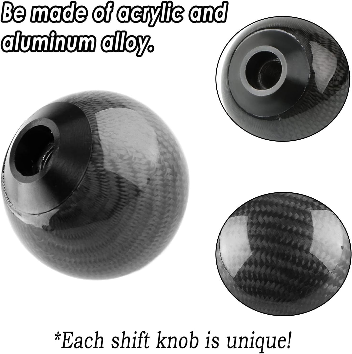 Universal Carbon Fiber Car Gear Shift Knob Head Shifter Lever Round Ball Shape