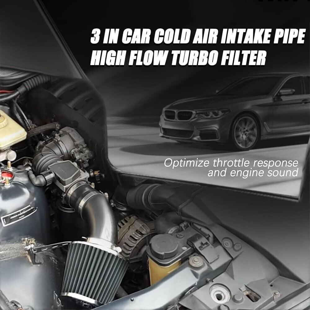 Aluminum 3" Universal Cold Air Intake Induction Hose Pipe Car Kit Filter