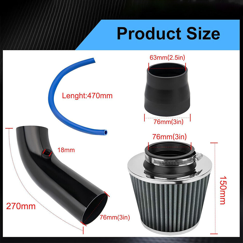 Aluminum 3" Universal Cold Air Intake Induction Hose Pipe Car Kit Filter
