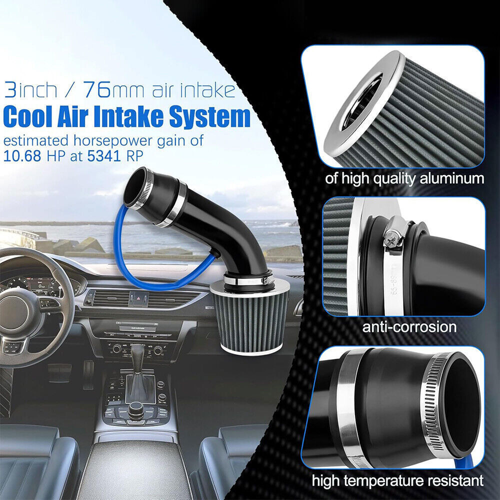 Aluminum 3" Universal Cold Air Intake Induction Hose Pipe Car Kit Filter