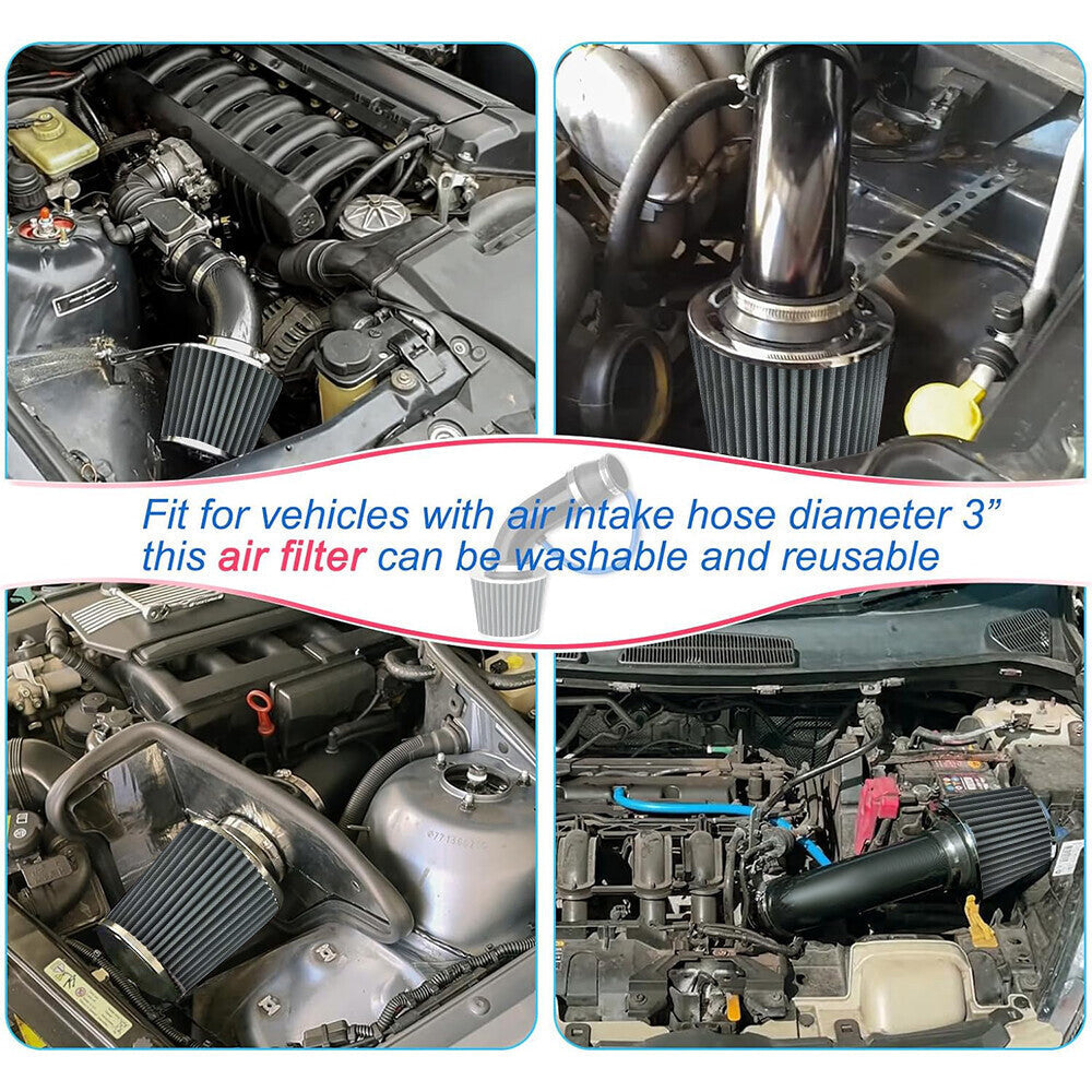 Aluminum 3" Universal Cold Air Intake Induction Hose Pipe Car Kit Filter