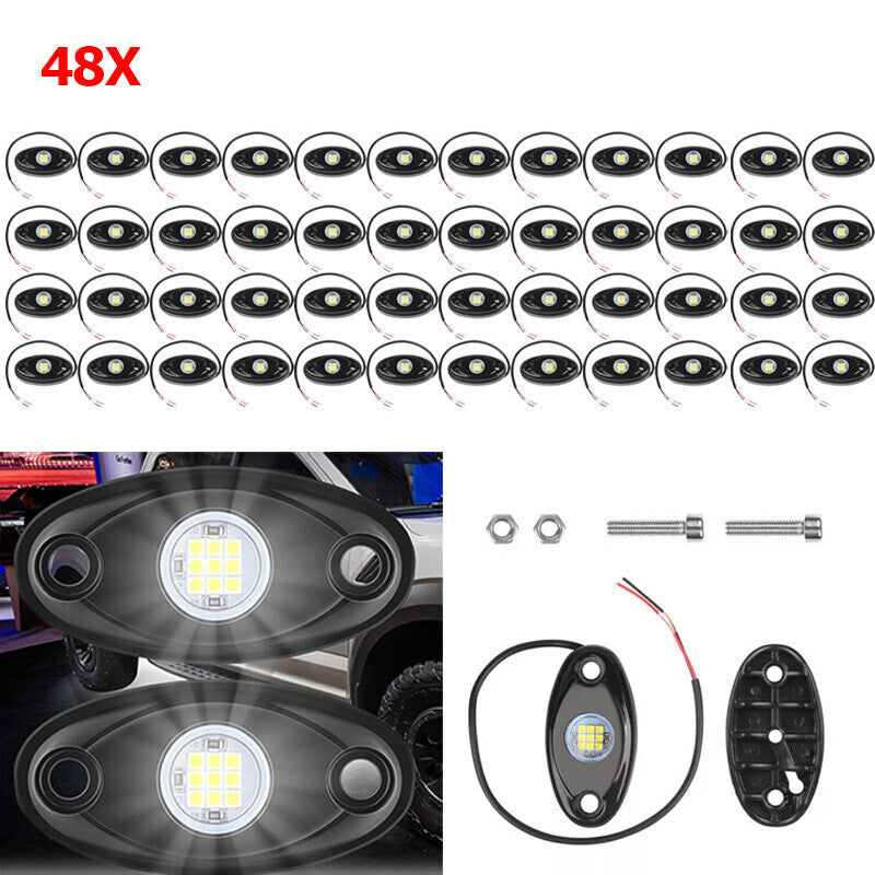 48X White LED Rock Lights Underbody Trail Rig Glow Lamp Offroad SUV Pickup Truck