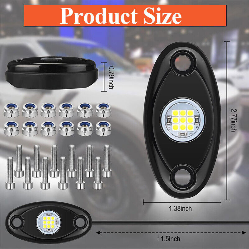 48X White LED Rock Lights Underbody Trail Rig Glow Lamp Offroad SUV Pickup Truck