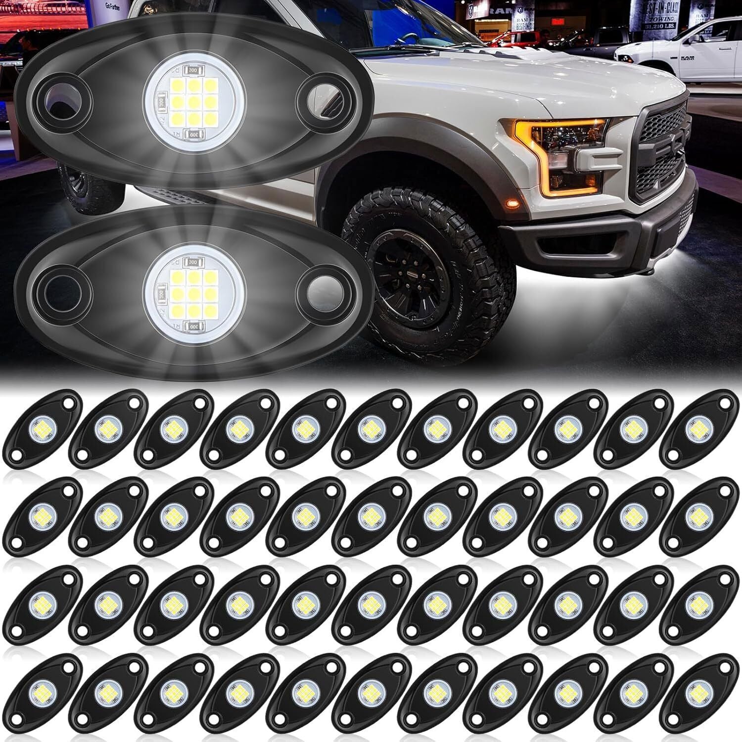 48X White LED Rock Lights Underbody Trail Rig Glow Lamp Offroad SUV Pickup Truck
