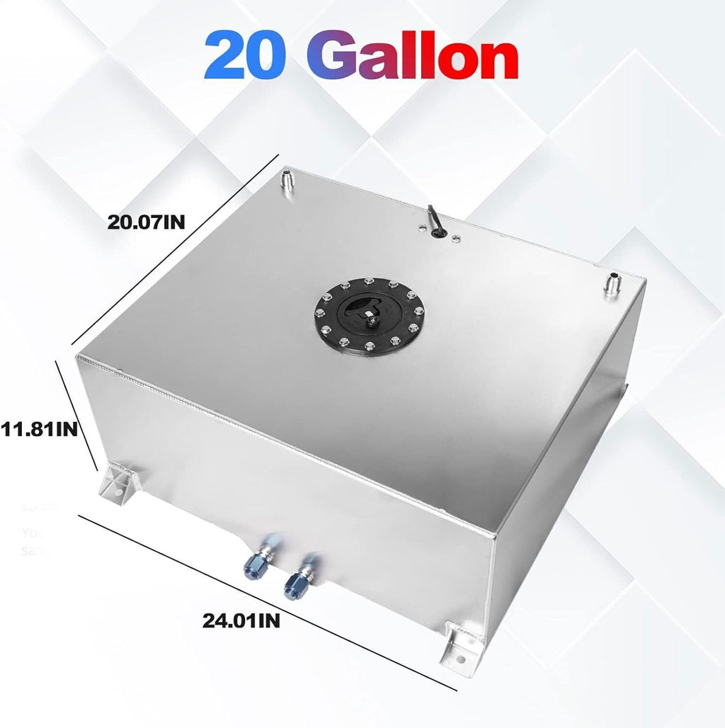 20 Gallon Sliver Aluminum Fuel Cell Gas Tank+Cap+Level Sender+Fuel Line Kit