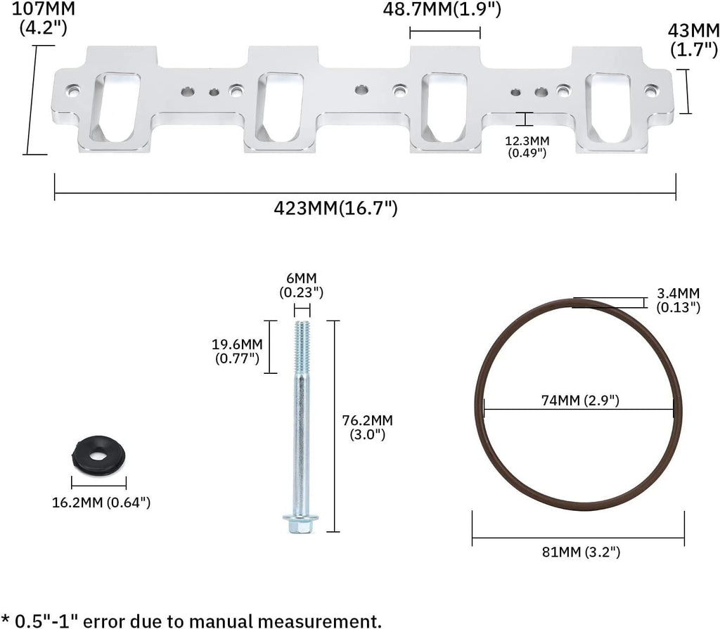 Rectangle Intake Manifold Adapter For LS1 Cathedral Port Cylinder Head to LS3 LS