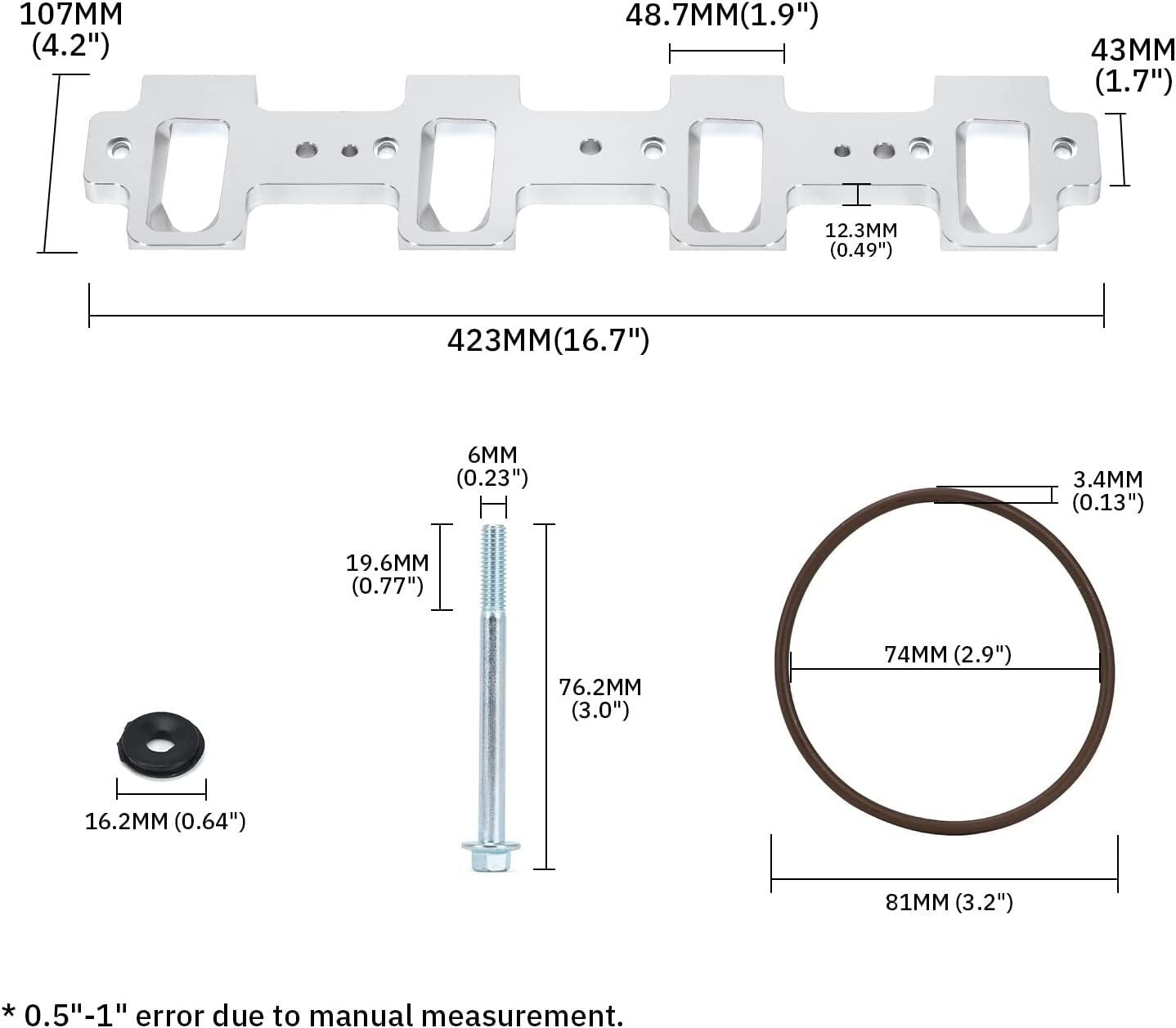 Rectangle Intake Manifold Adapter For LS1 Cathedral Port Cylinder Head to LS3 LS