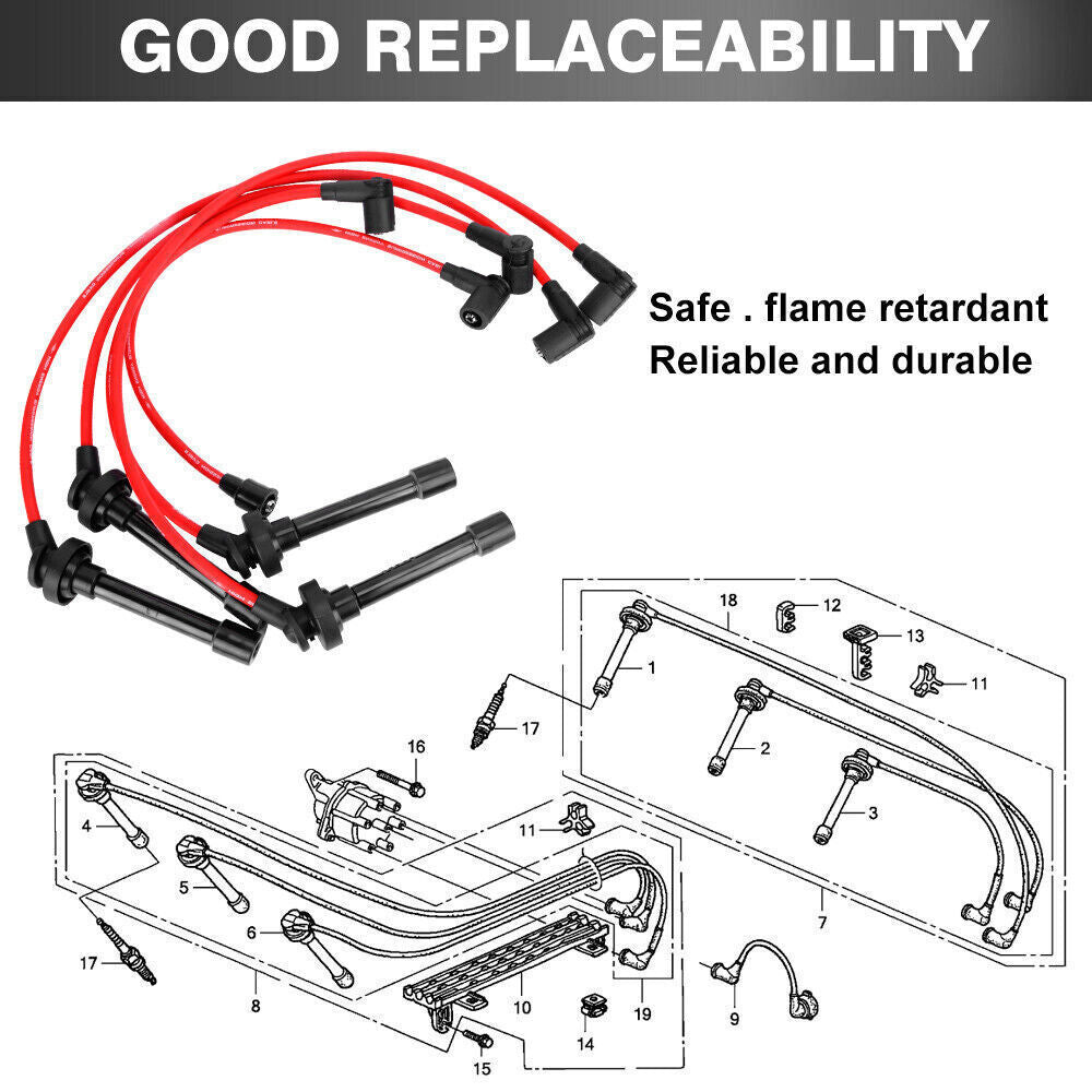 Spark Plug Wire Set For Honda Civic Del Sol 1992-00 EG EK EJ D15/d16 Spiral Core